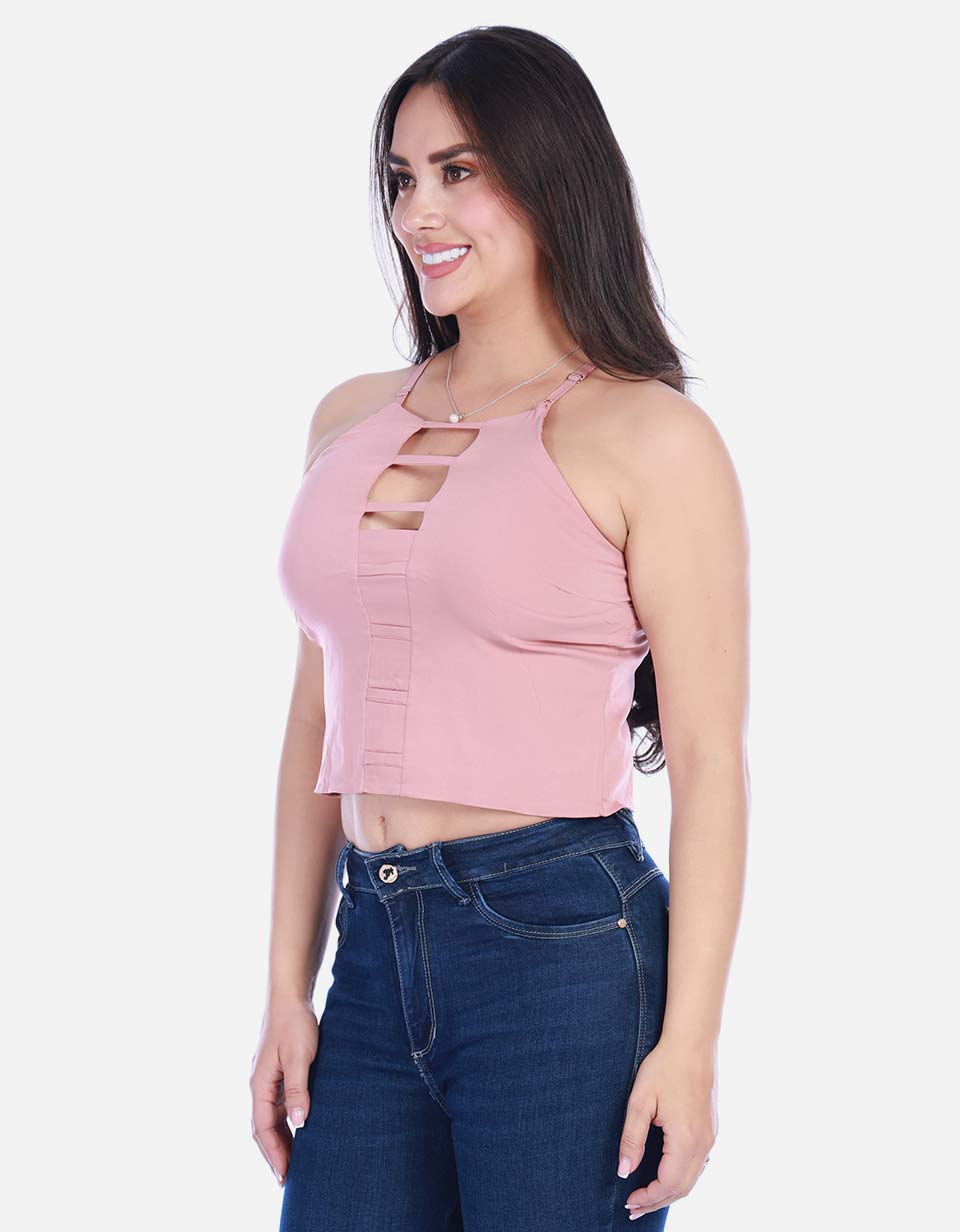Blusa de Tiras Graduables con Detalle de Aberturas Frontales