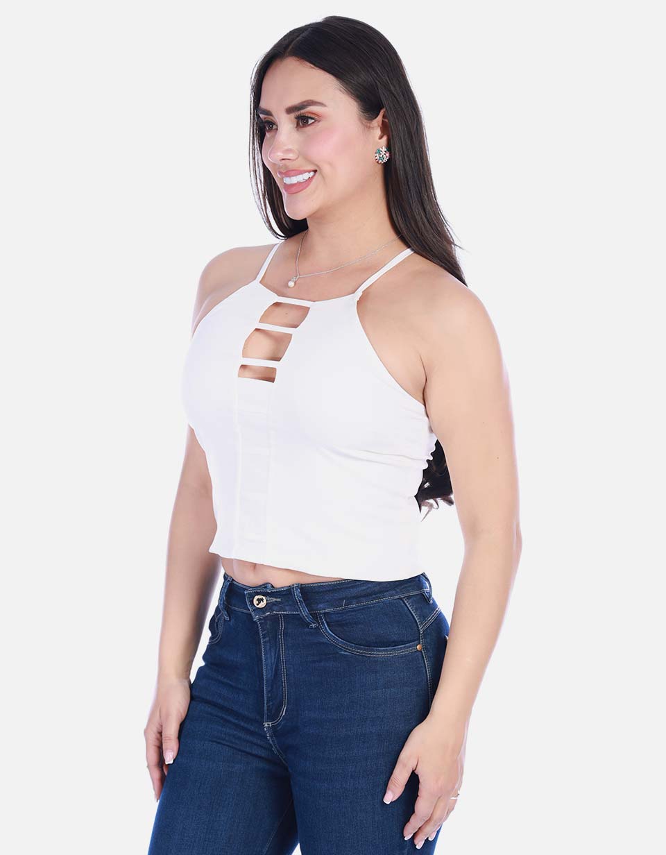 Blusa de Tiras Graduables con Detalle de Aberturas Frontales