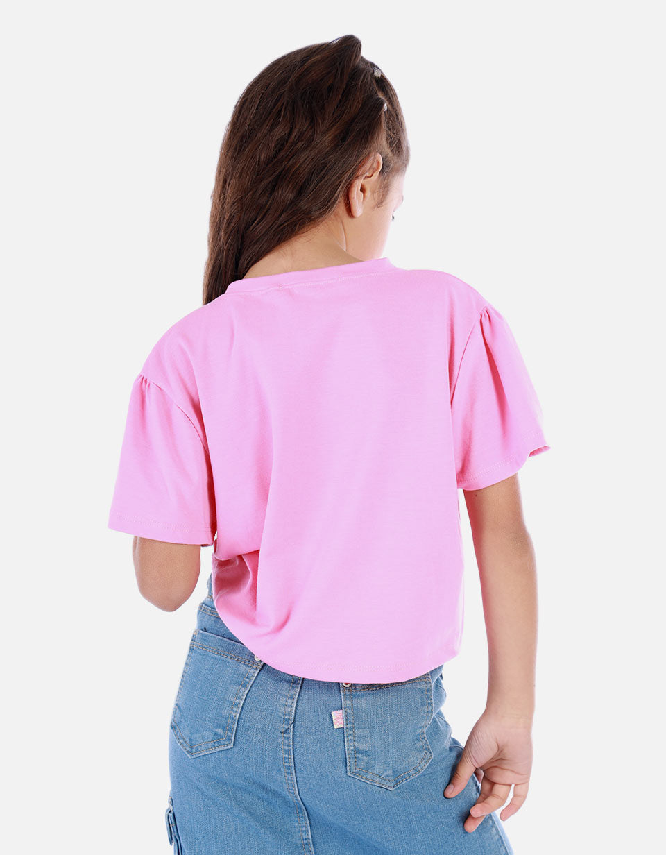 Camiseta crop para niña con estampado floral y mensaje positivo