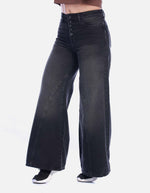 Jean Wide Leg Tiro Alto 100% Algodón con Botonadura Expuesta