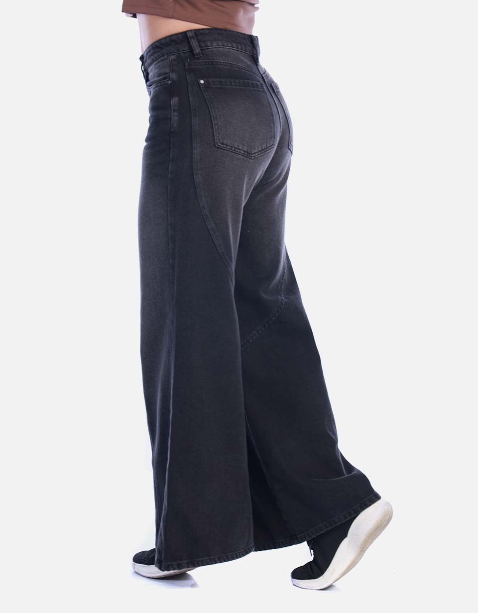 Jean Wide Leg Tiro Alto 100% Algodón con Botonadura Expuesta