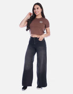 Jean Wide Leg Tiro Alto 100% Algodón con Botonadura Expuesta