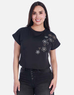 Crop Top Casual en Algodón con Detalle Floral Bordado