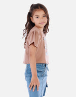 Camiseta crop para niña con estampado floral y mensaje positivo