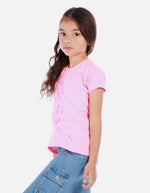 Camiseta crop para niña con estampado corazón