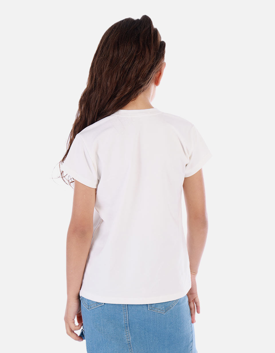Camiseta crop para niña con estampado corazón