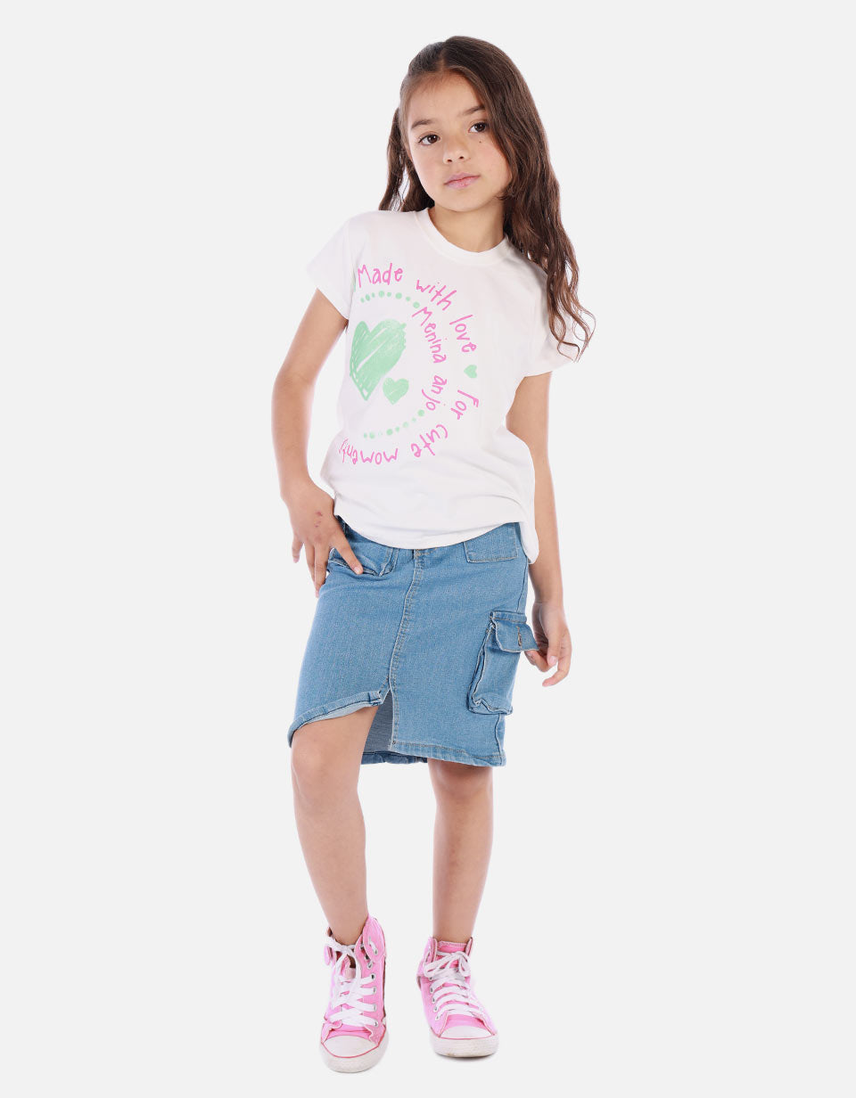 Camiseta crop para niña con estampado corazón