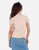 Camiseta crop para niña con estampado corazón