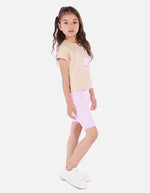 Conjunto deportivo para niña con camiseta estampada y biker acanalado