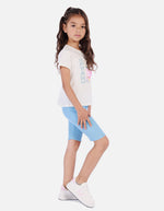 Conjunto deportivo para niña con camiseta estampada y biker acanalado