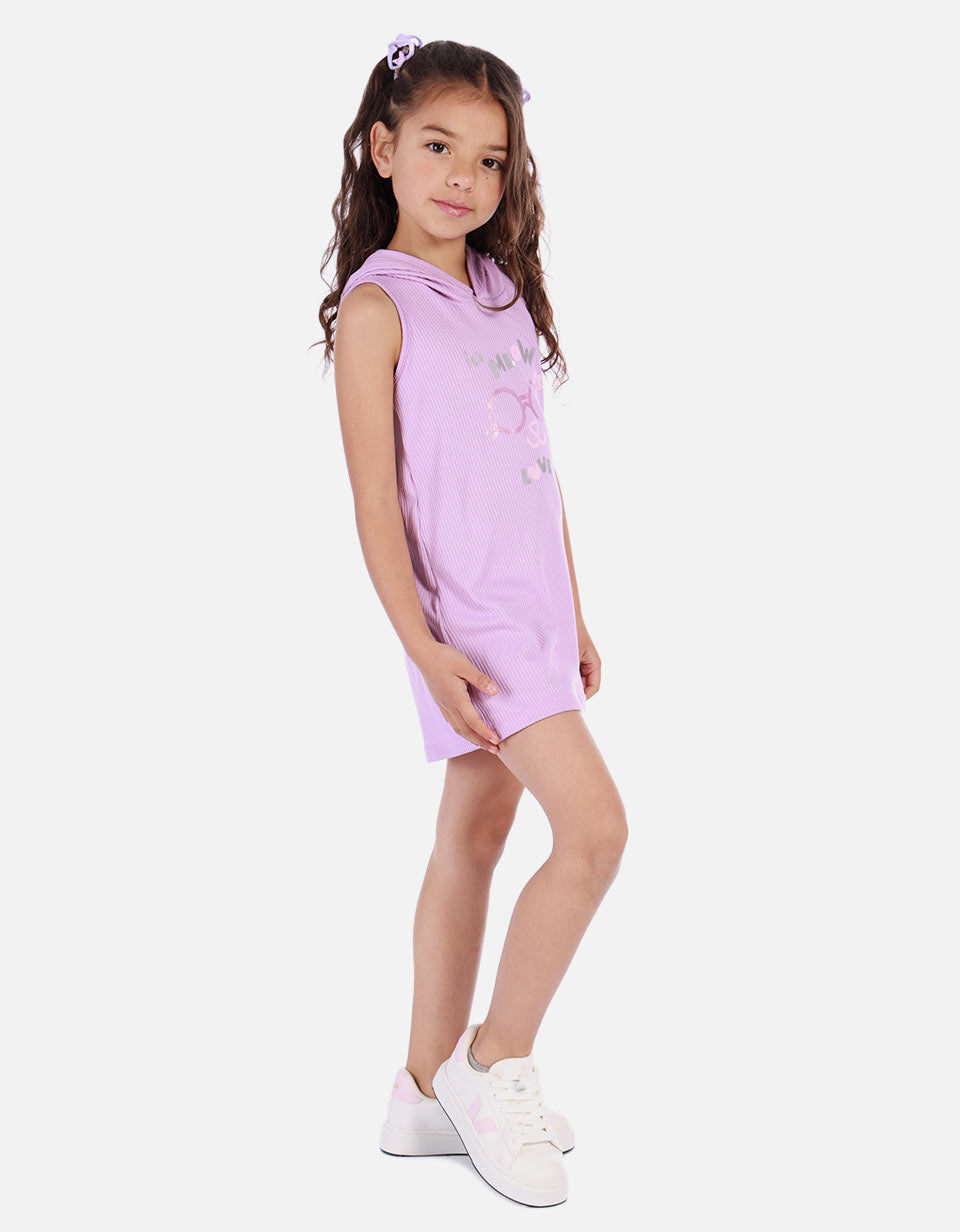 Vestido corto sin mangas para niña con capucha