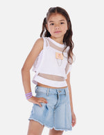 Blusa urbana para niña con diseño en malla y top interior