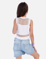 Blusa urbana para niña con diseño en malla y top interior