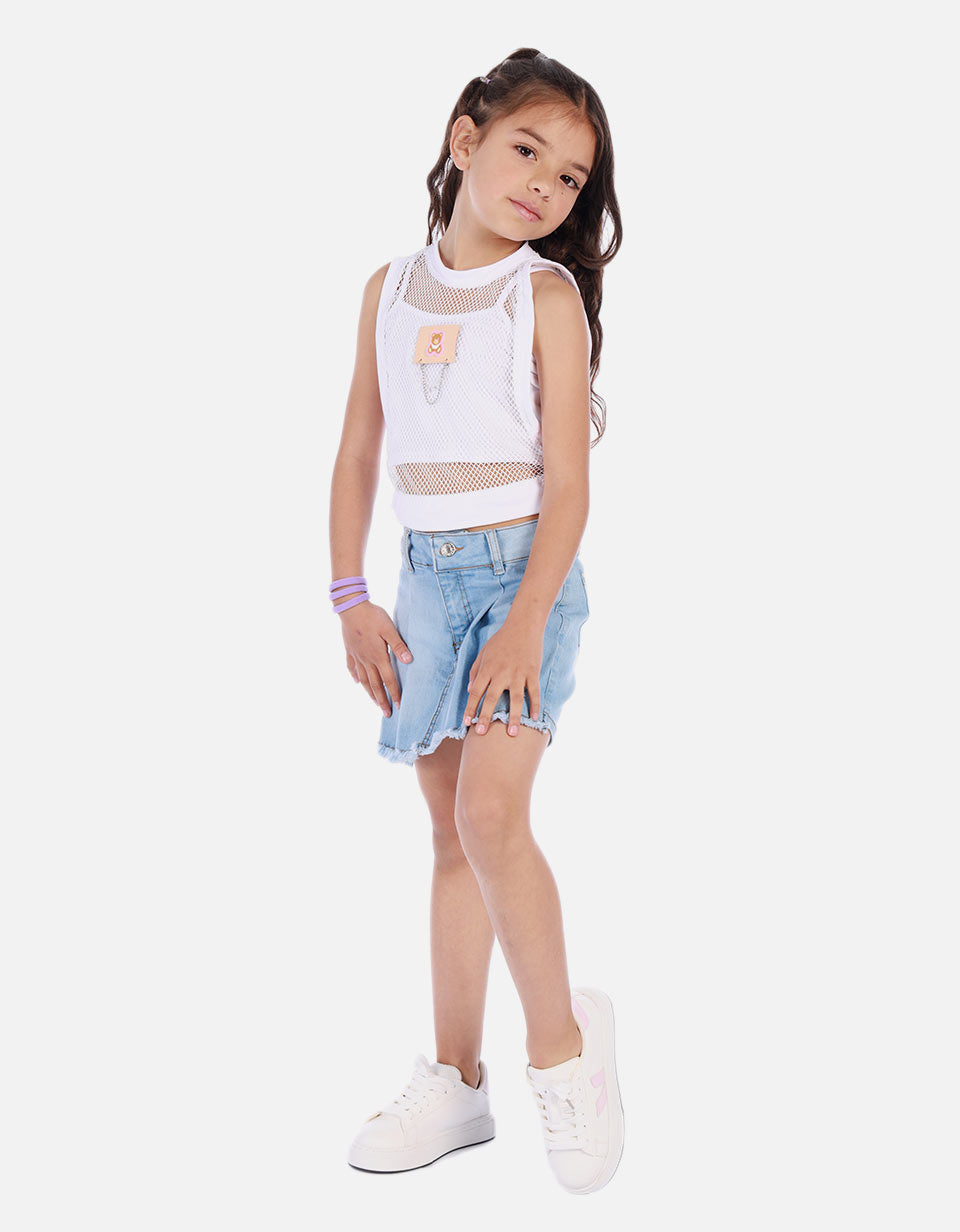 Blusa urbana para niña con diseño en malla y top interior
