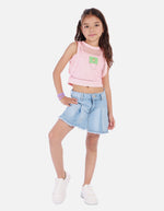 Blusa urbana para niña con diseño en malla y top interior