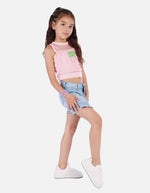 Blusa urbana para niña con diseño en malla y top interior