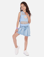 Blusa urbana para niña con diseño en malla y top interior