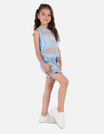 Blusa urbana para niña con diseño en malla y top interior