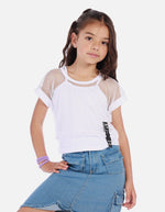 Blusa tipo crop para niña con diseño de malla