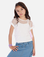 Blusa tipo crop para niña con diseño de malla