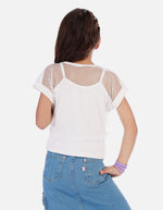 Blusa tipo crop para niña con diseño de malla