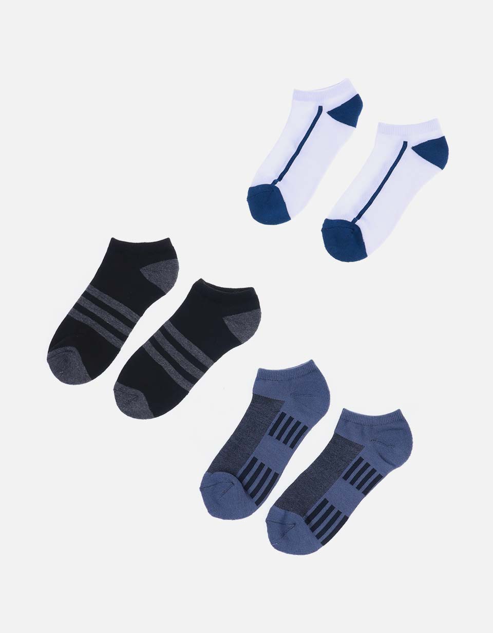 Set x 3 Medias Invisibles Deportivas Bicolores para Hombre