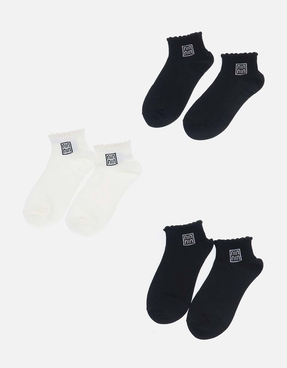 Set x 3 Medias Tobilleras de Algodón Borde Rizado para Mujer