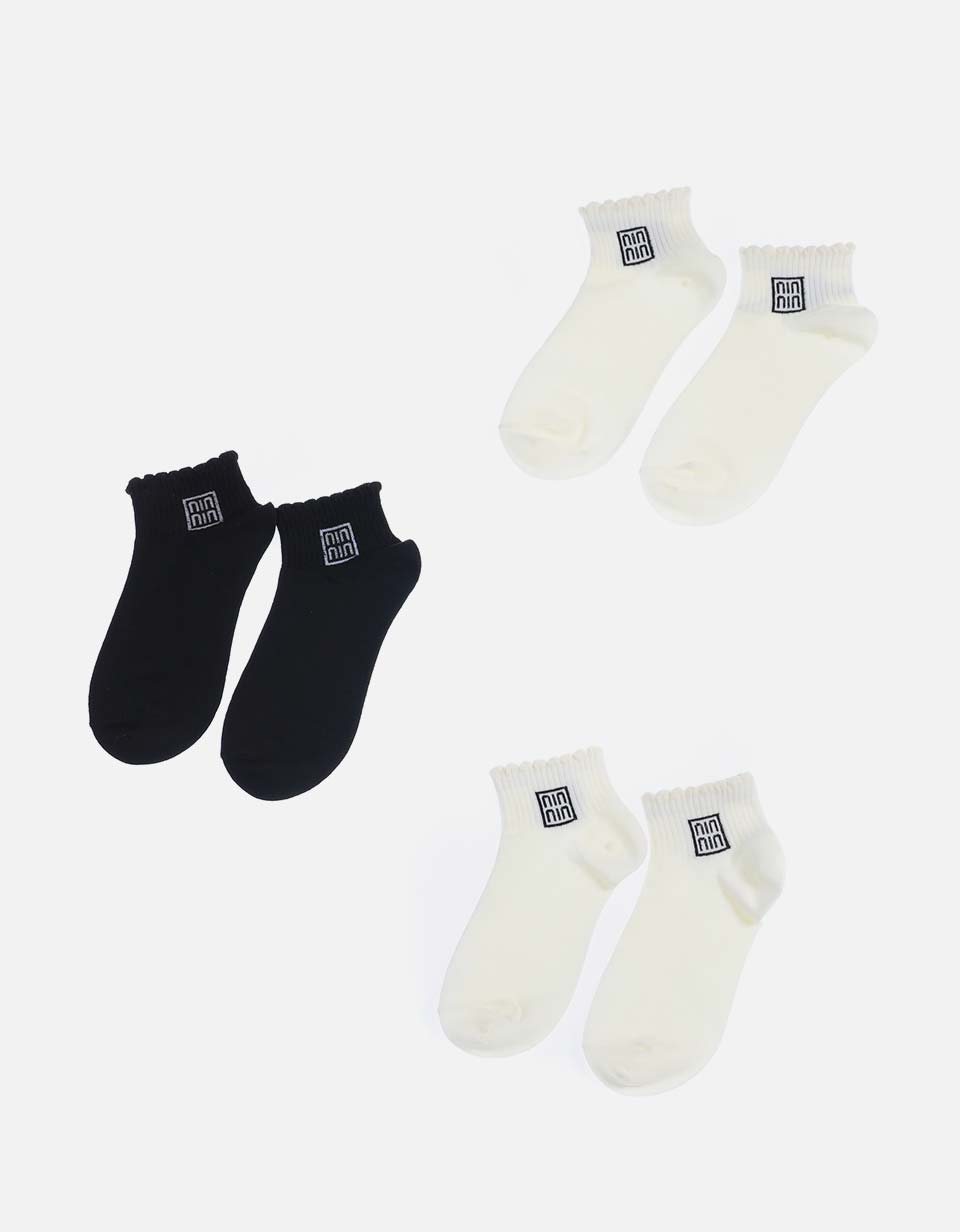 Set x 3 Medias Tobilleras de Algodón Borde Rizado para Mujer