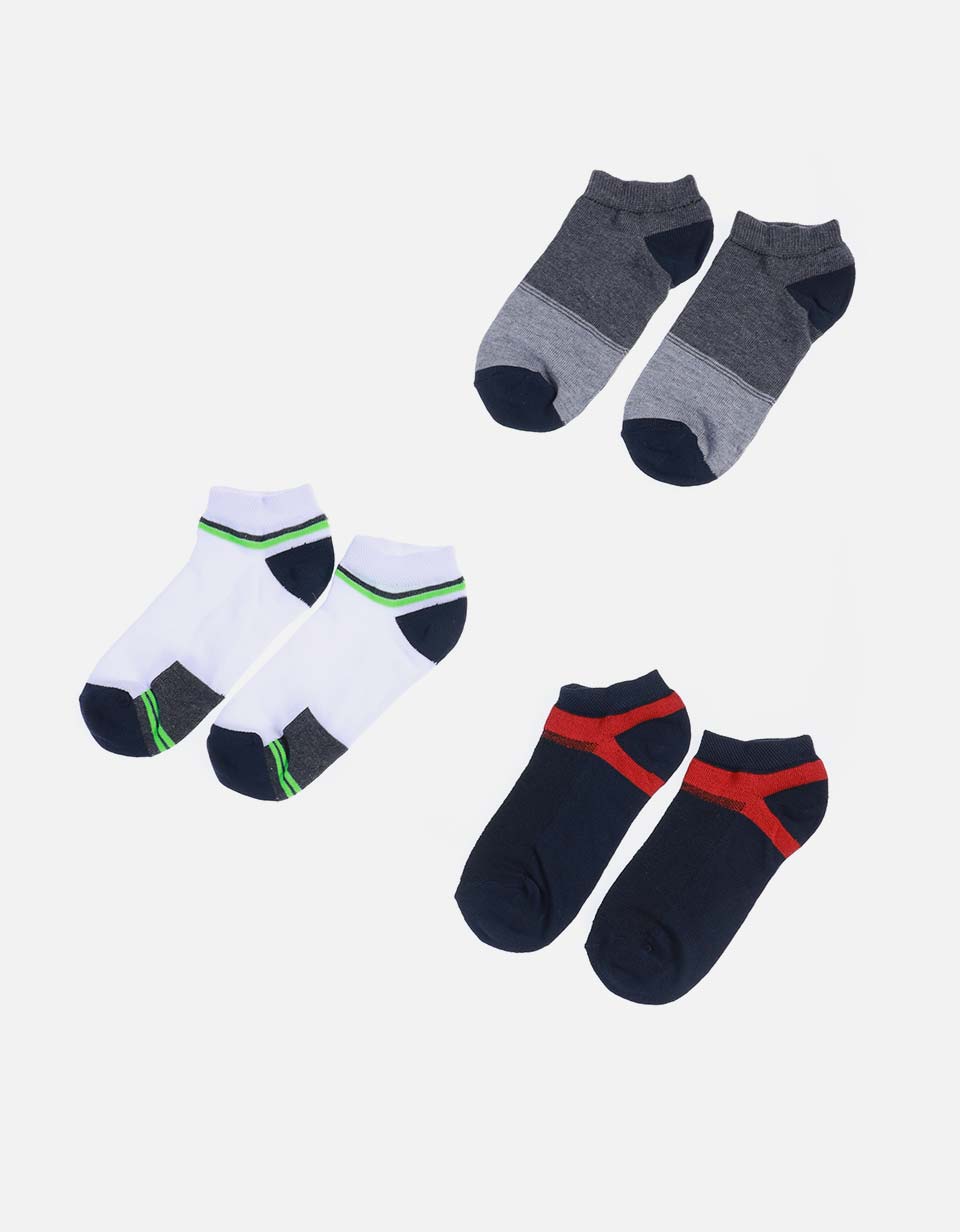 Set x 3 Medias Tobilleras Deportivas con Bloques de Color para Hombre