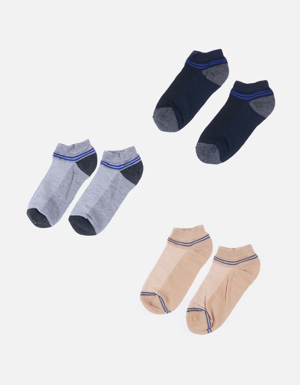 Set x 3 Medias Tobilleras Deportivas con Bloques de Color para Hombre