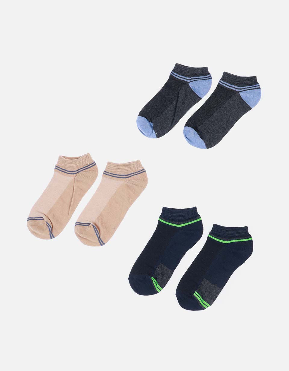 Set x 3 Medias Tobilleras Deportivas con Bloques de Color para Hombre