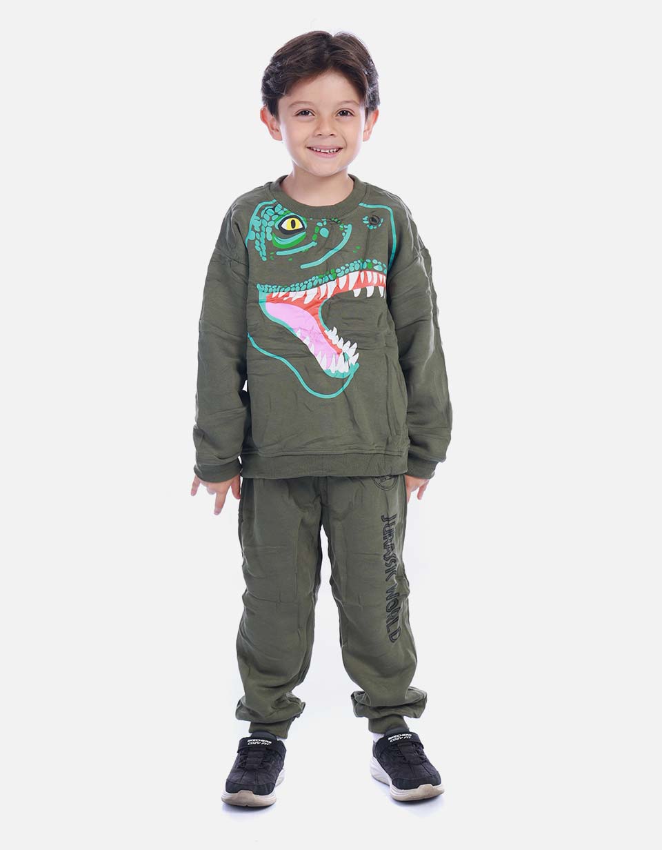Conjunto Infantil Buso Dino Verde y Sudadera Jogger para Niño