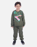 Conjunto Infantil Buso Dino Verde y Sudadera Jogger para Niño
