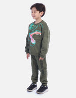 Conjunto Infantil Buso Dino Verde y Sudadera Jogger para Niño