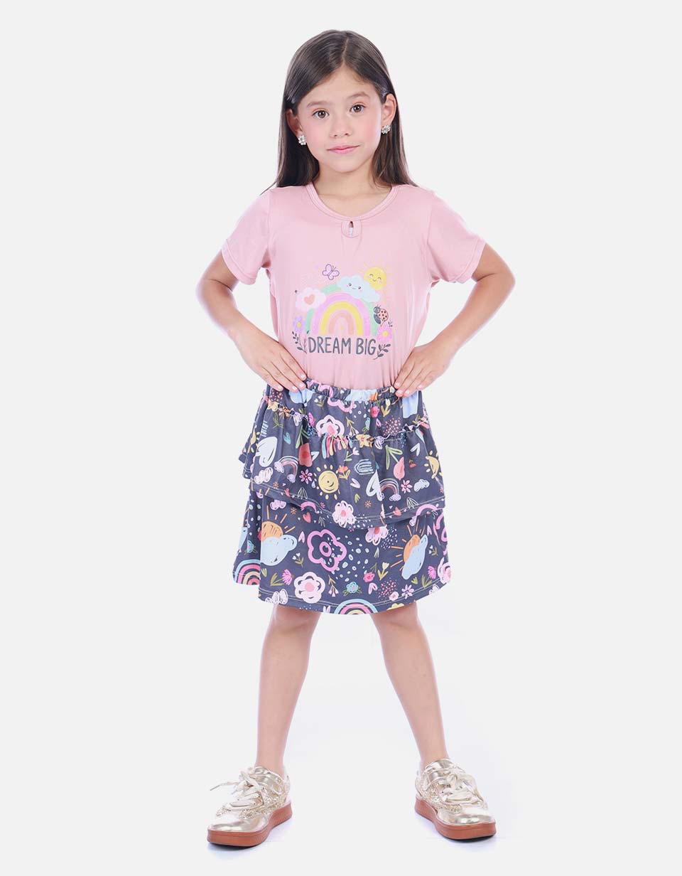 Conjunto Infantil Camiseta y Falda Short para Niña