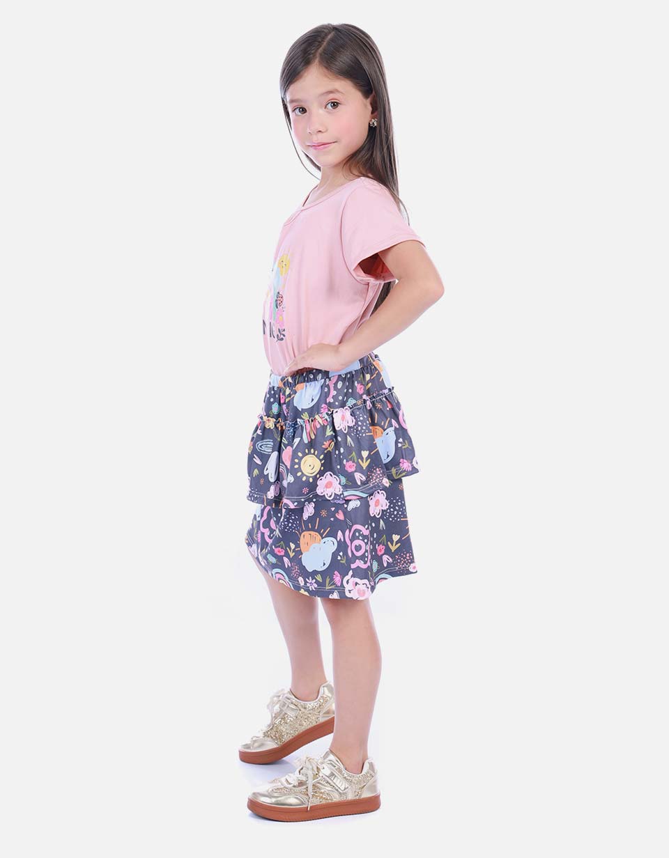 Conjunto Infantil Camiseta y Falda Short para Niña