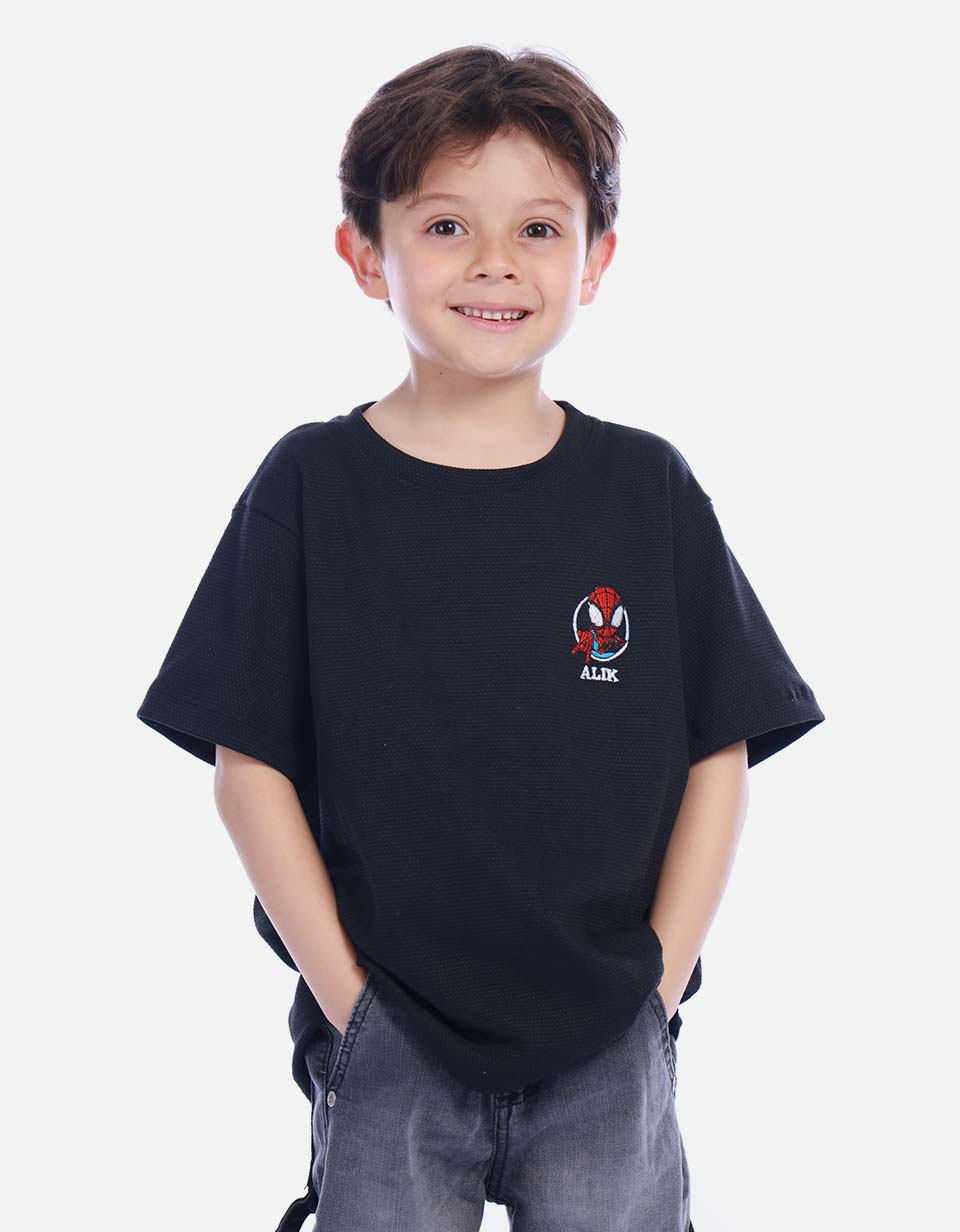 Camiseta Infantil Negra Héroe Araña para Niño