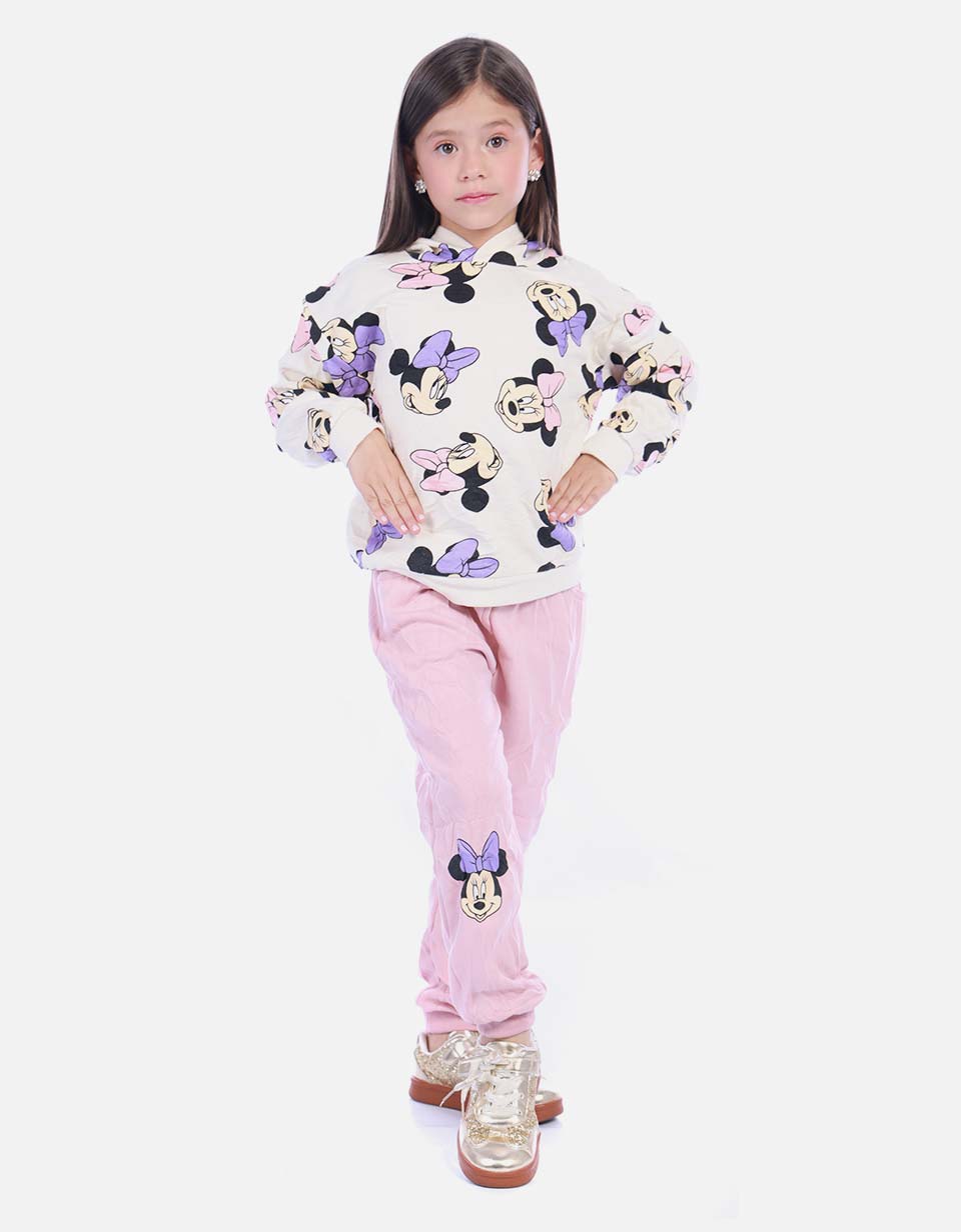 Conjunto Infantil Buso Rosado Gatita y Jogger para Niña