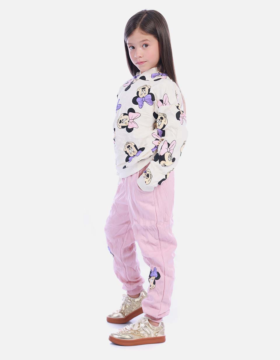 Conjunto Infantil Buso Rosado Gatita y Jogger para Niña