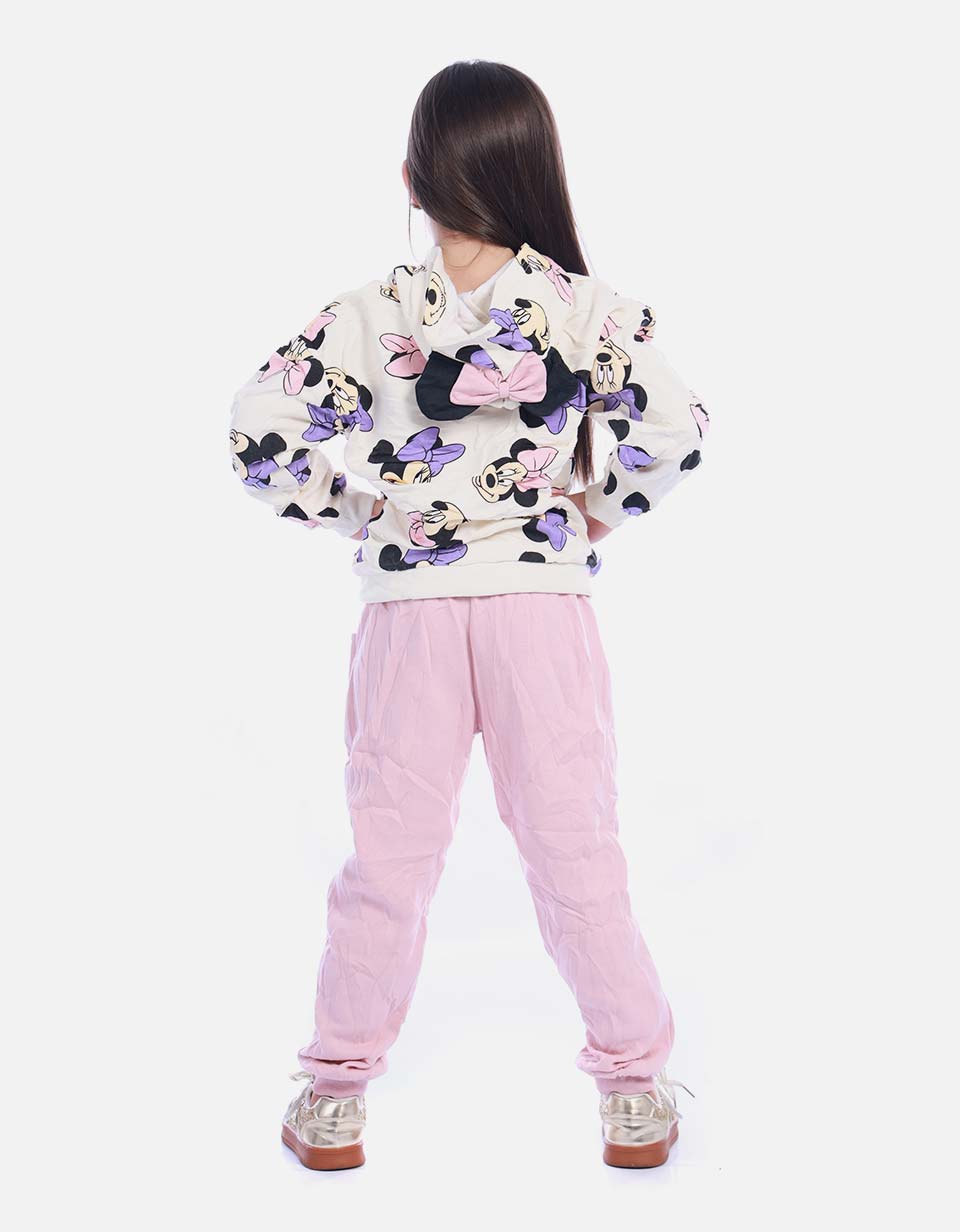 Conjunto Infantil Buso Rosado Gatita y Jogger para Niña