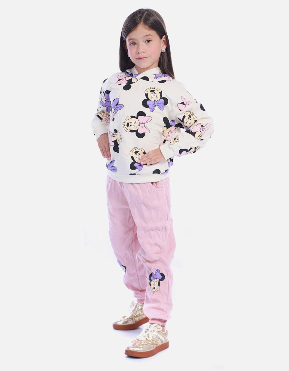 Conjunto Infantil Buso Rosado Gatita y Jogger para Niña