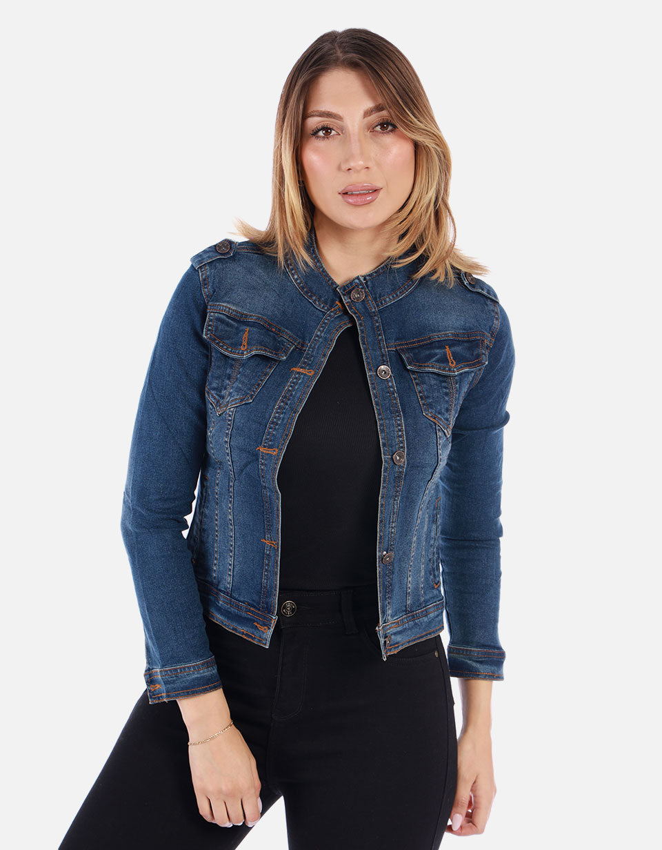 Chaqueta Jean azul oscuro Mujer