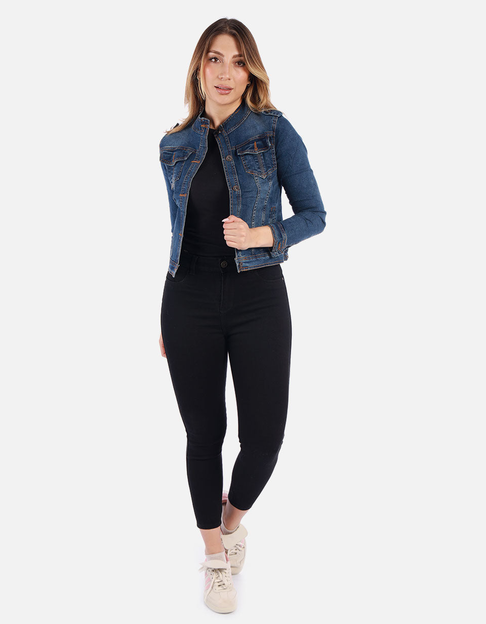 Chaqueta Jean azul oscuro Mujer
