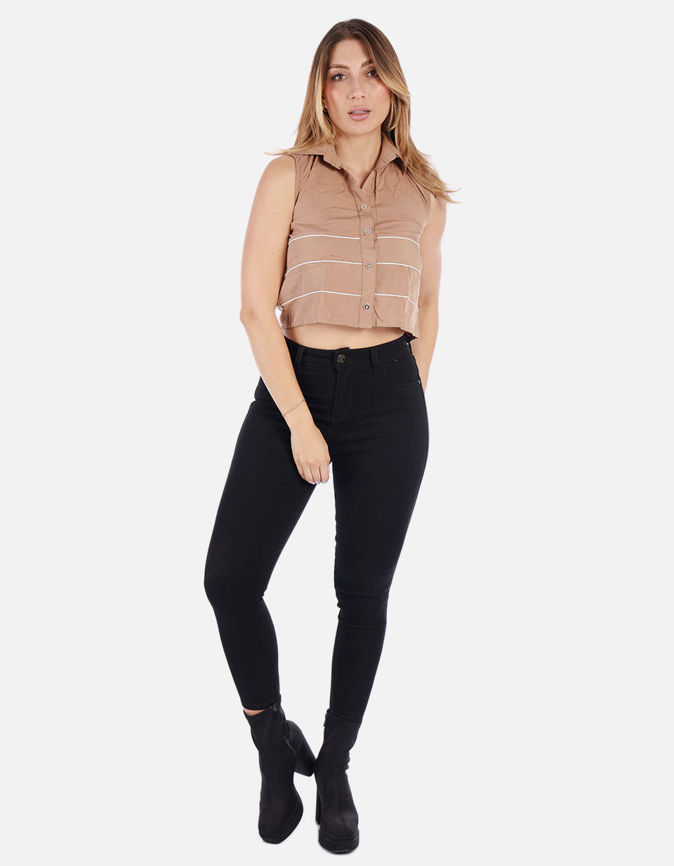 Blusa sin mangas Mujer con Botones