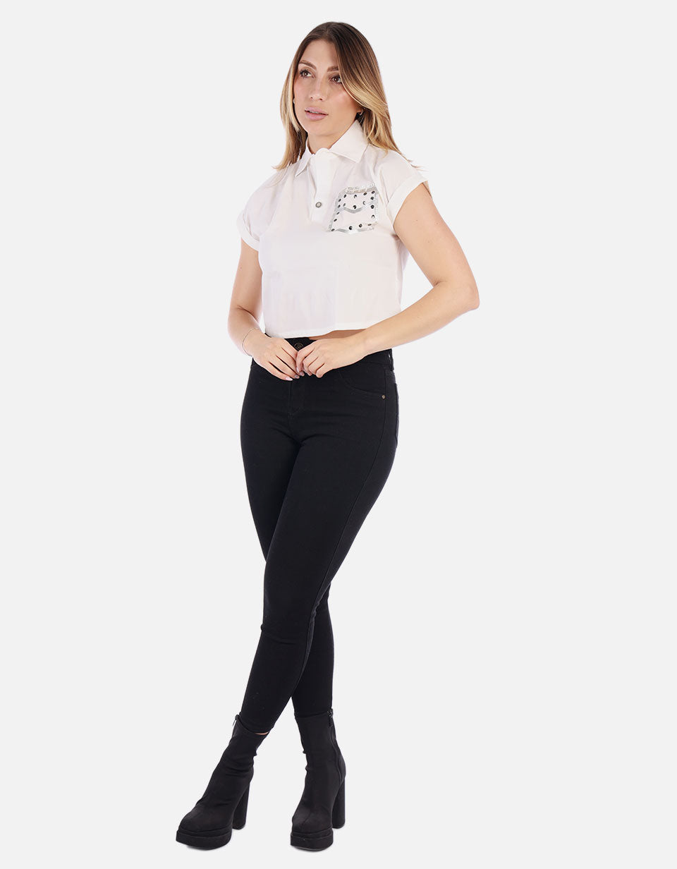 Blusa Mujer con Bolsillo decorado