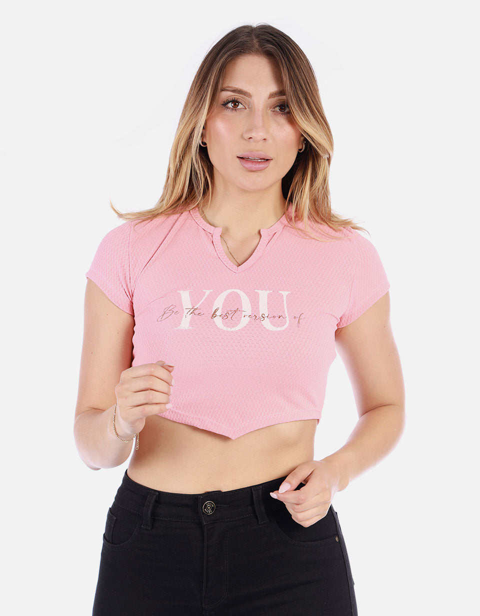 Crop top estampado Mujer con escote