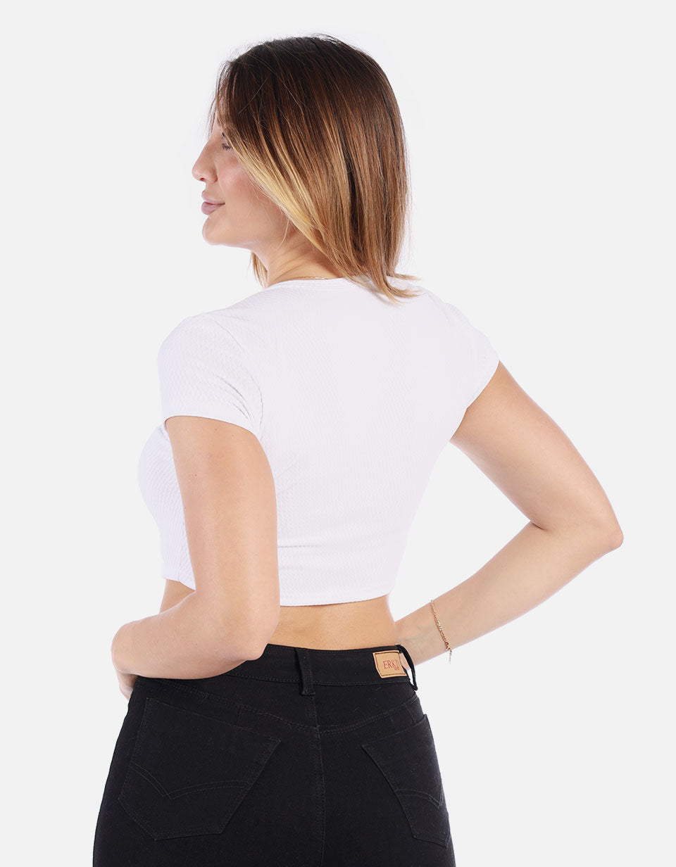 Crop top estampado Mujer con escote