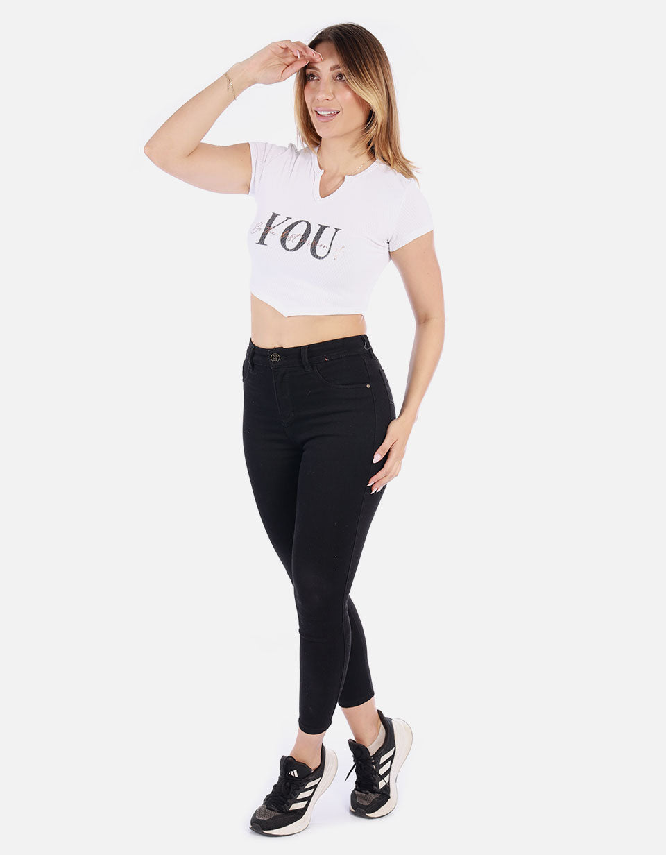Crop top estampado Mujer con escote
