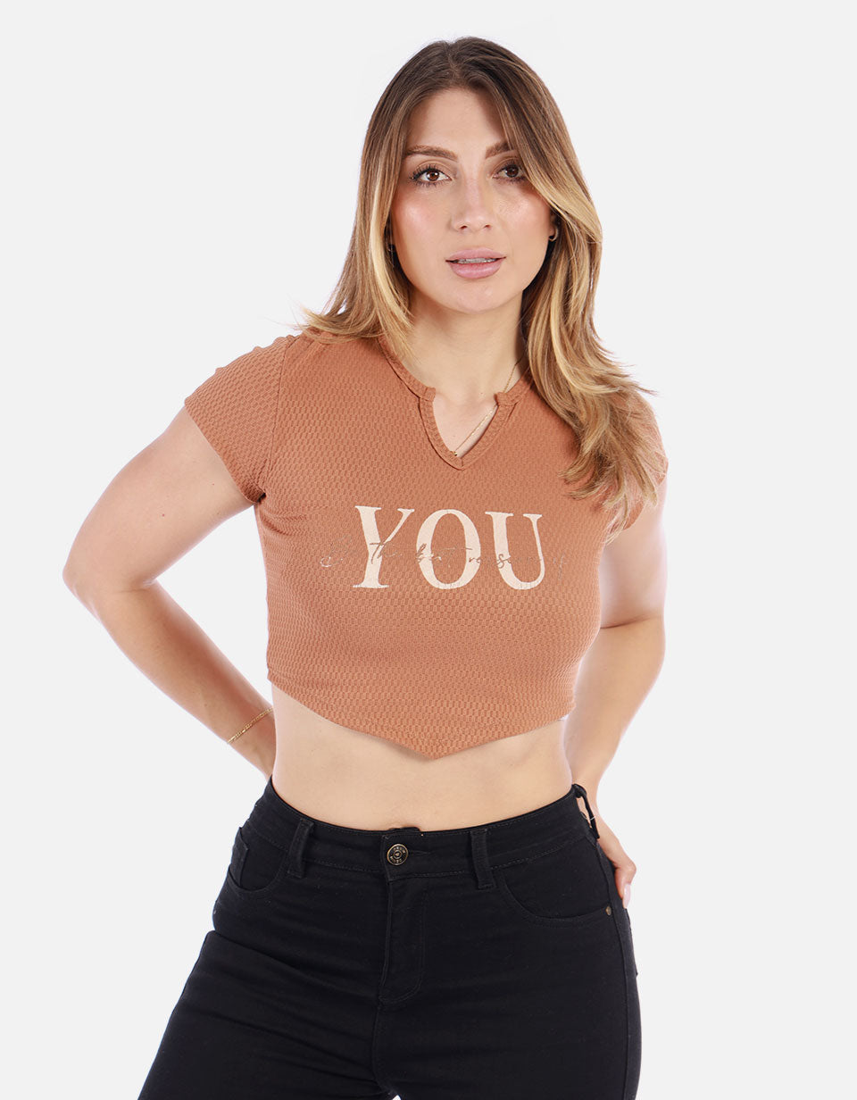 Crop top estampado Mujer con escote
