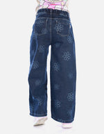 Jean flores para niña cómodo y encantador